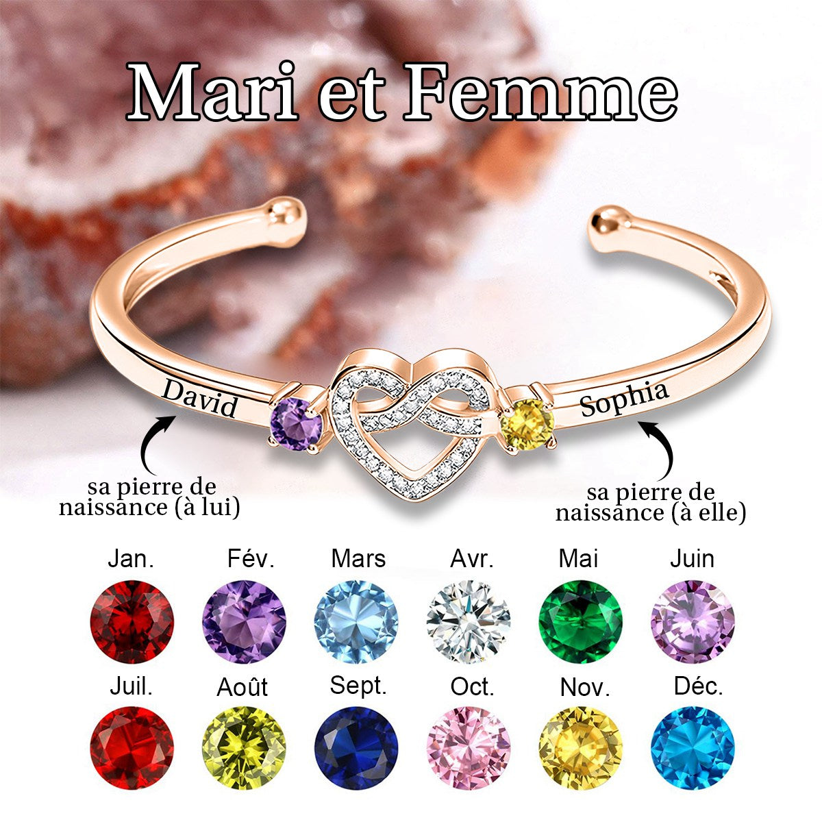 Ensemble pour toujours – Bracelet de couple personnalisé avec pierres de naissance