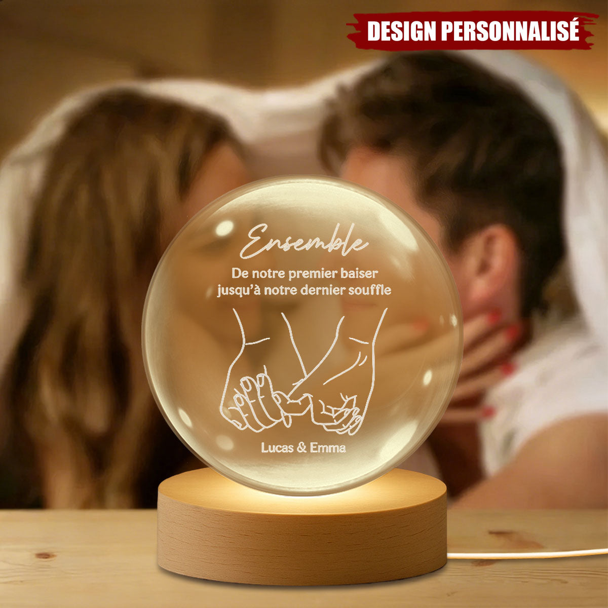 Veilleuse Boule De Cristal Personnalisée - Je t’aime pour toujours et à jamais