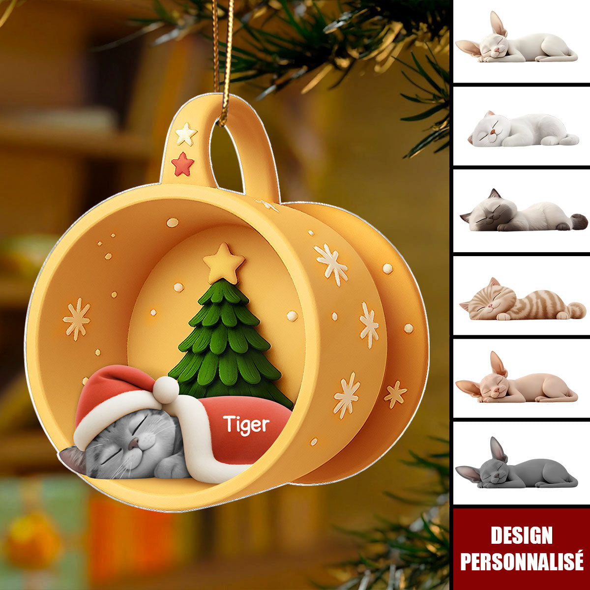 Ornement Acrylique Personnalisé - Chats Endormis Dans Une Tasse Douillette