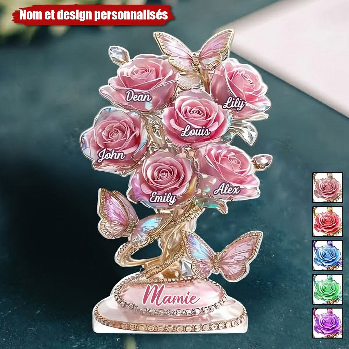 Chaque rose détient un morceau de votre cœur – Plaque personnalisée en acrylique en forme spéciale, personnalisée pour la famille