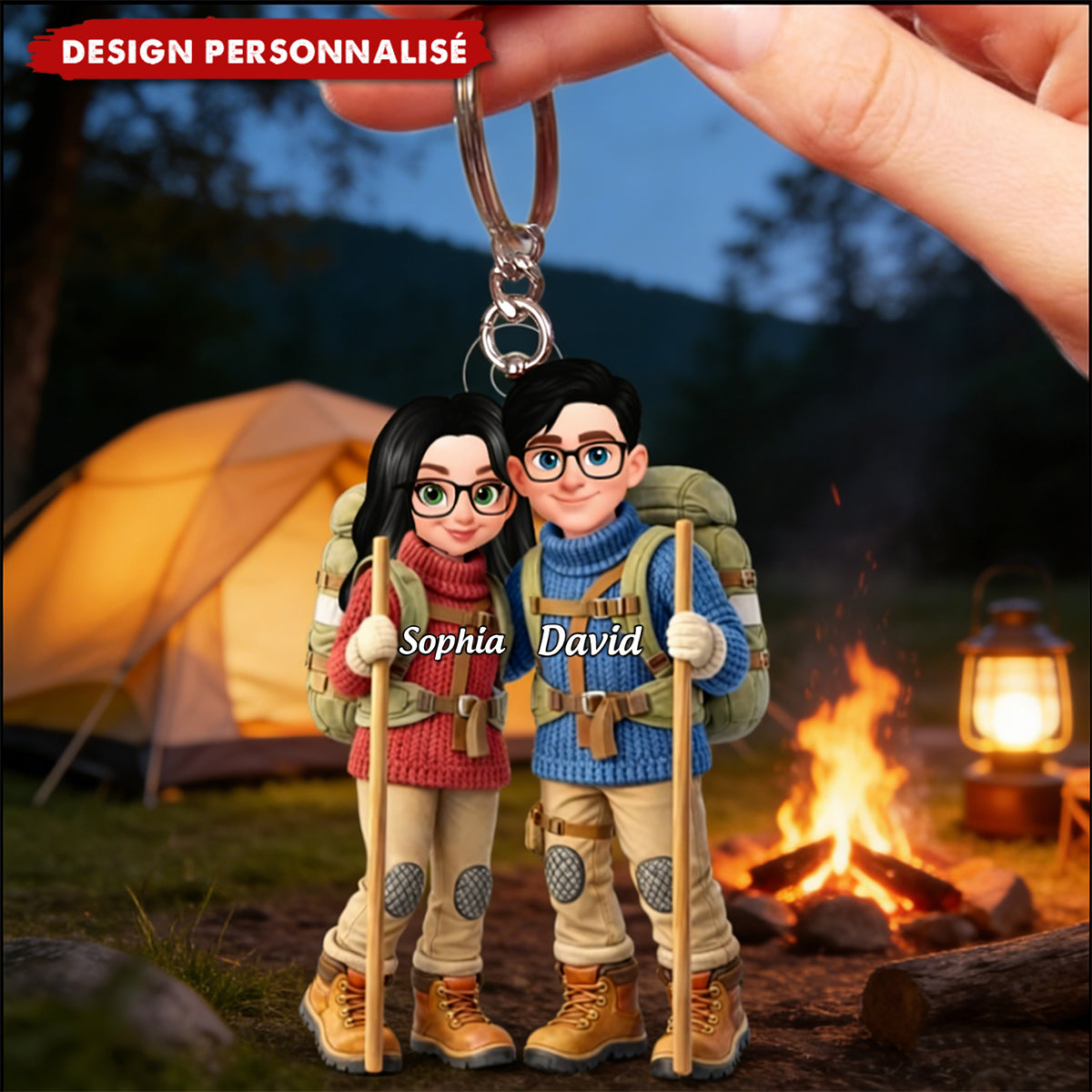 Porte-clés Couple Randonneurs Personnalisé – Cadeau Romantique pour les Aventuriers