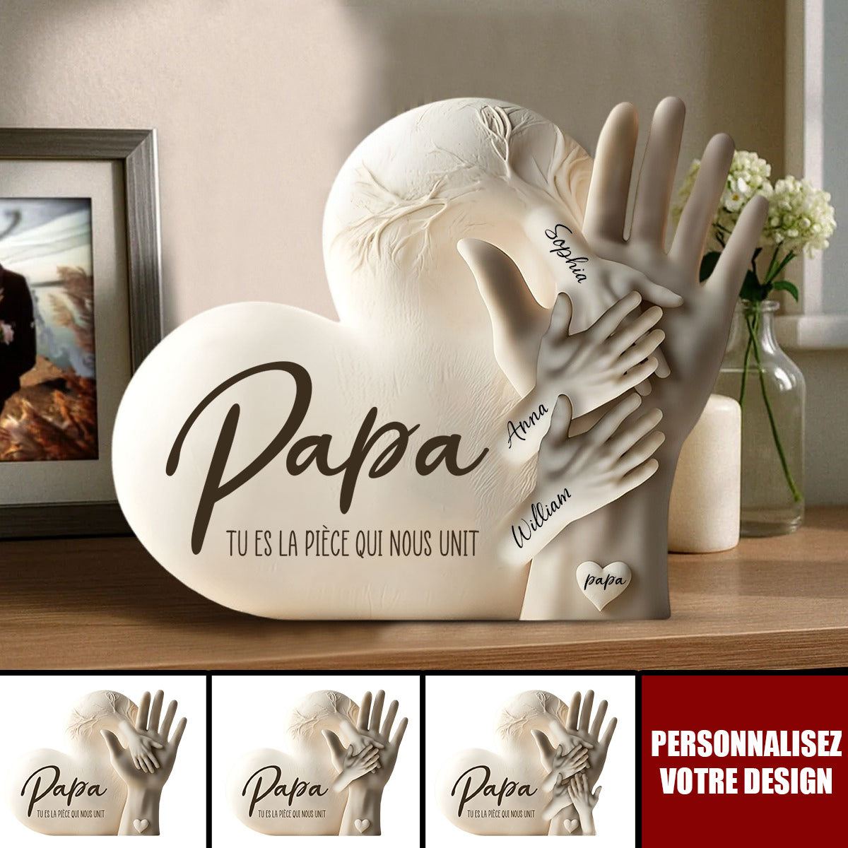 Plaque souvenir pour papa/Maman personnalisée – “Papa/Maman, tu es la pièce qui nous unit”