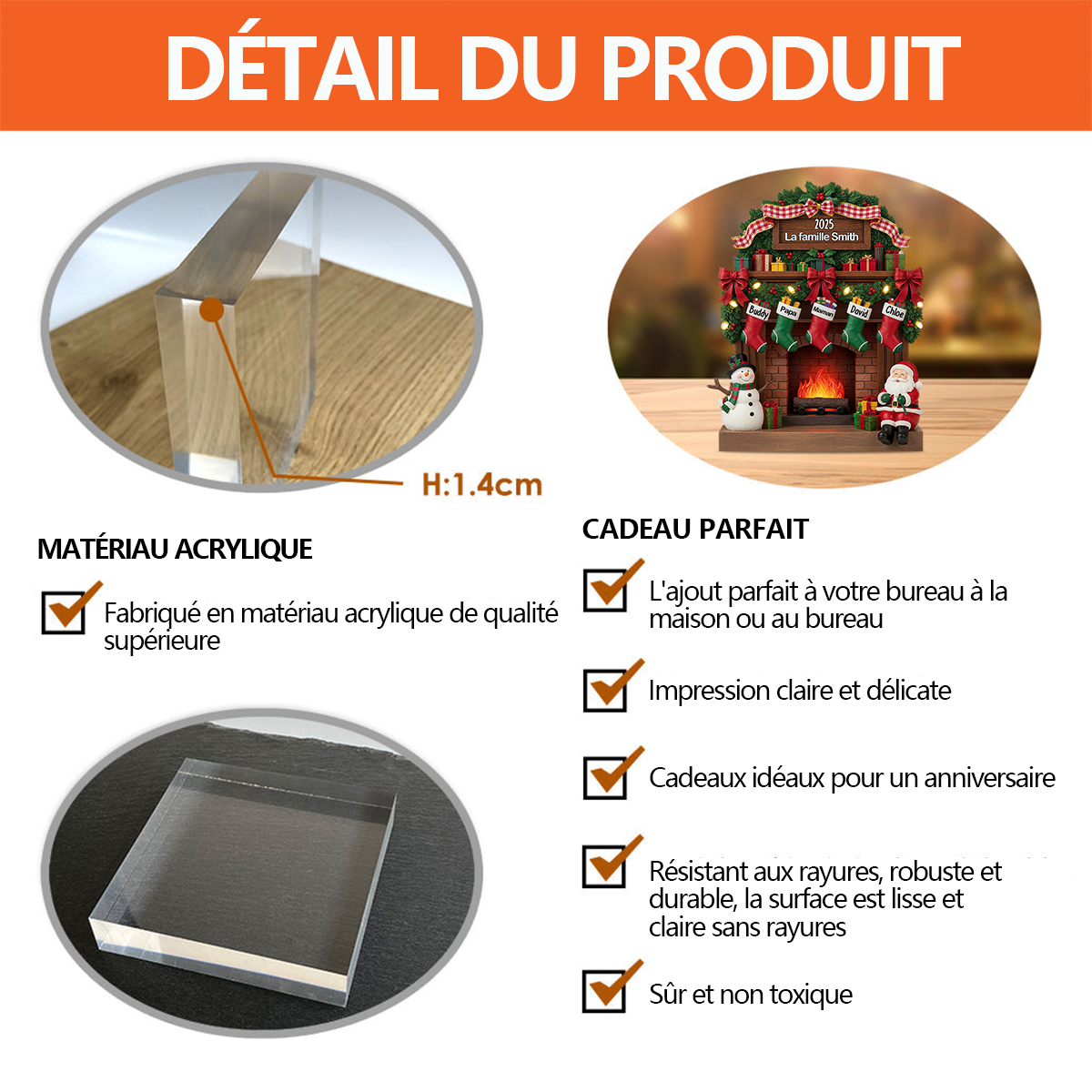 Plaque Acrylique Personnalisée – Décoration de Cheminée Familiale avec Prénoms