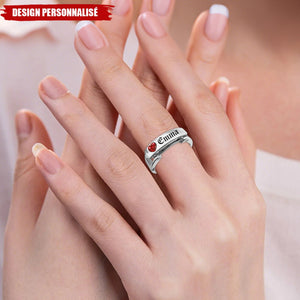 Bague personnalisée avec message caché et pierre de naissance - Cadeau de Saint-Valentin pour couple