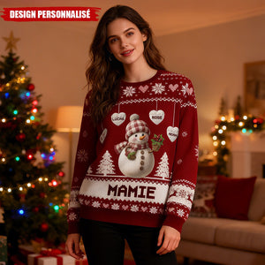 Pull de Noël Personnalisé Bonhomme de Neige – Cadeau Unique pour Papy et Mamie