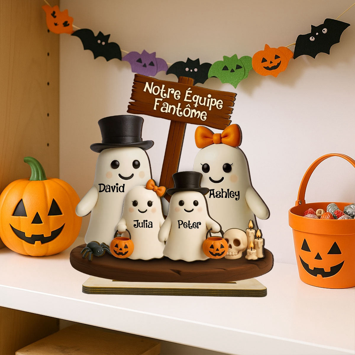 Plaque en Bois Personnalisée – Notre Équipe Fantôme