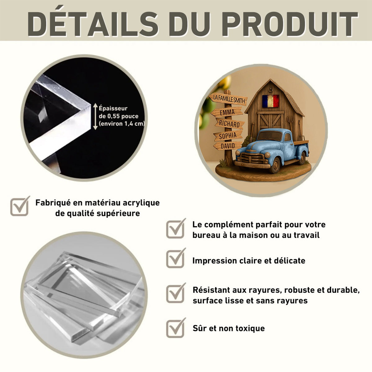 Ferme Familiale Personnalisée avec Camionnette Vintage – Cadeau Unique pour Famille