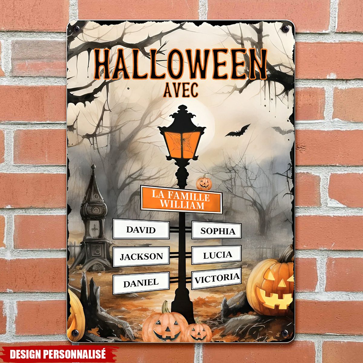 Panneau Métallique Personnalisé Halloween- Décoration Familiale Unique avec Noms