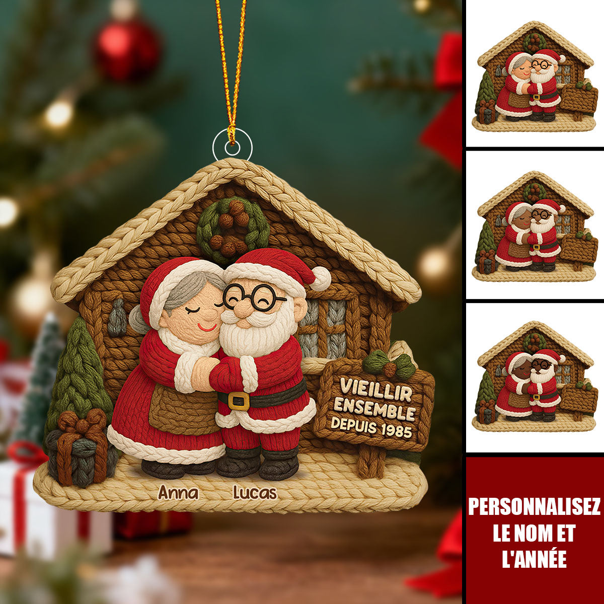 Ornement Personnalisé “Vieillir Ensemble” – Noms & Année Personnalisables