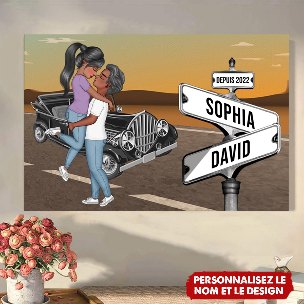 Affiche de couple personnalisée - Prénoms et année personnalisables