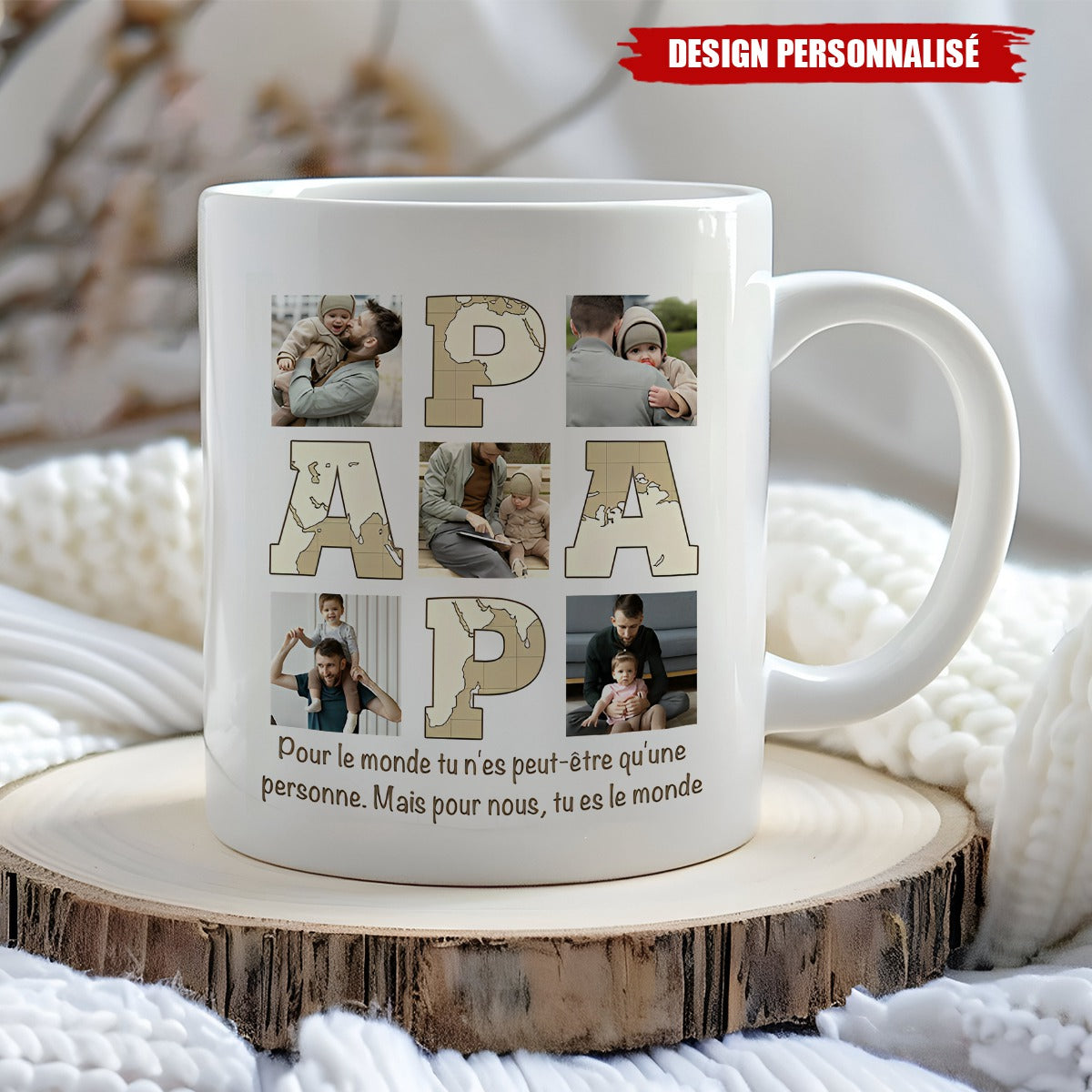 Mug personnalisé avec photos – Papa, tu es notre monde