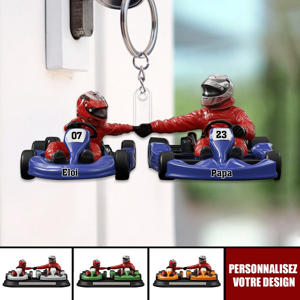 Porte-clés personnalisé Papa & Enfant – Pilotes de course