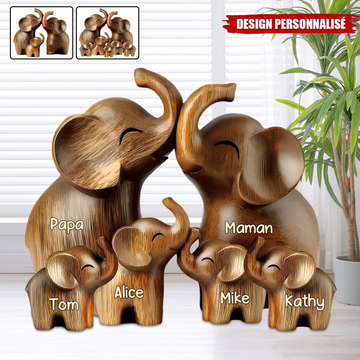 Famille d’Éléphants Personnalisée plaque en acrylique – Cadeau Décoratif Unique pour Parents et Enfants