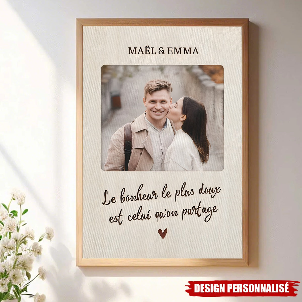 Affiche photo personnalisée pour couple – Le bonheur le plus doux est celui qu'on partage