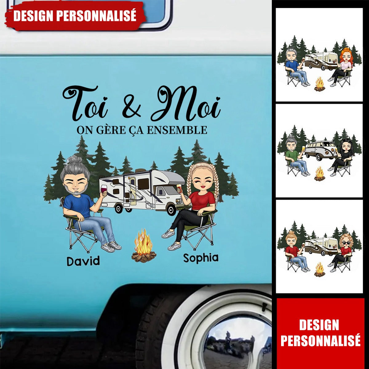 Autocollant Personnalisé Camping - Couple & Camping-Car