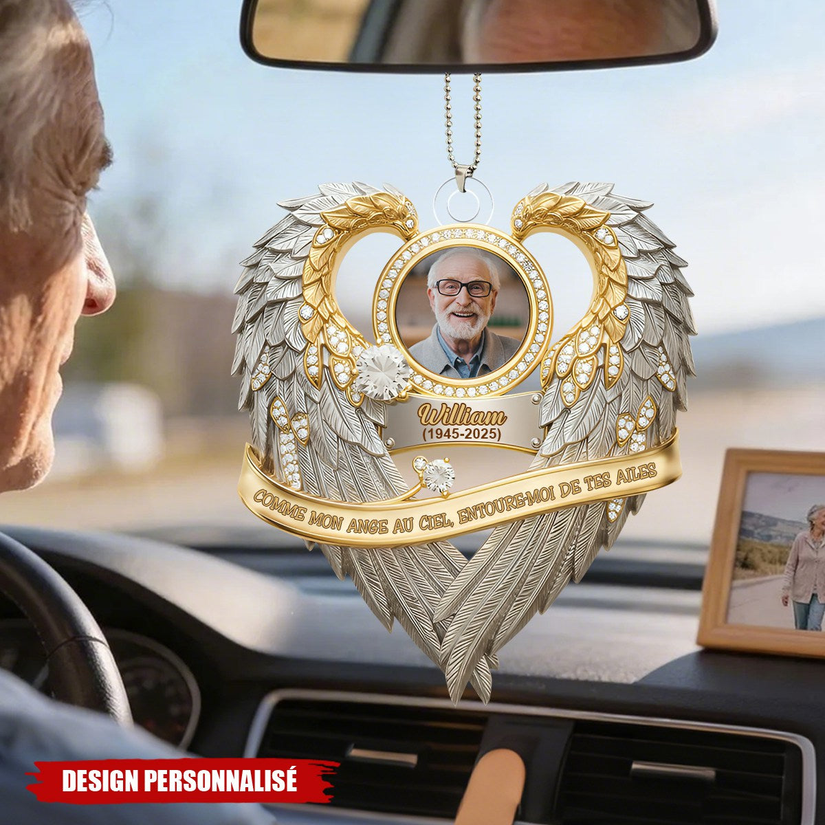 Ornement de Voiture Ange au Ciel - Cadeau Commémoratif avec Photo Personnalisée