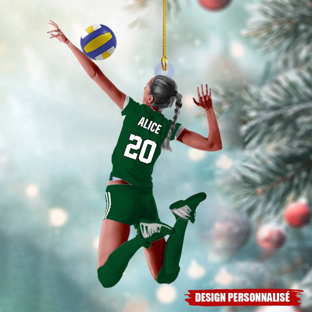 Ornement de Noël Personnalisé – Joueuse de Volley-Ball avec Nom et Numéro
