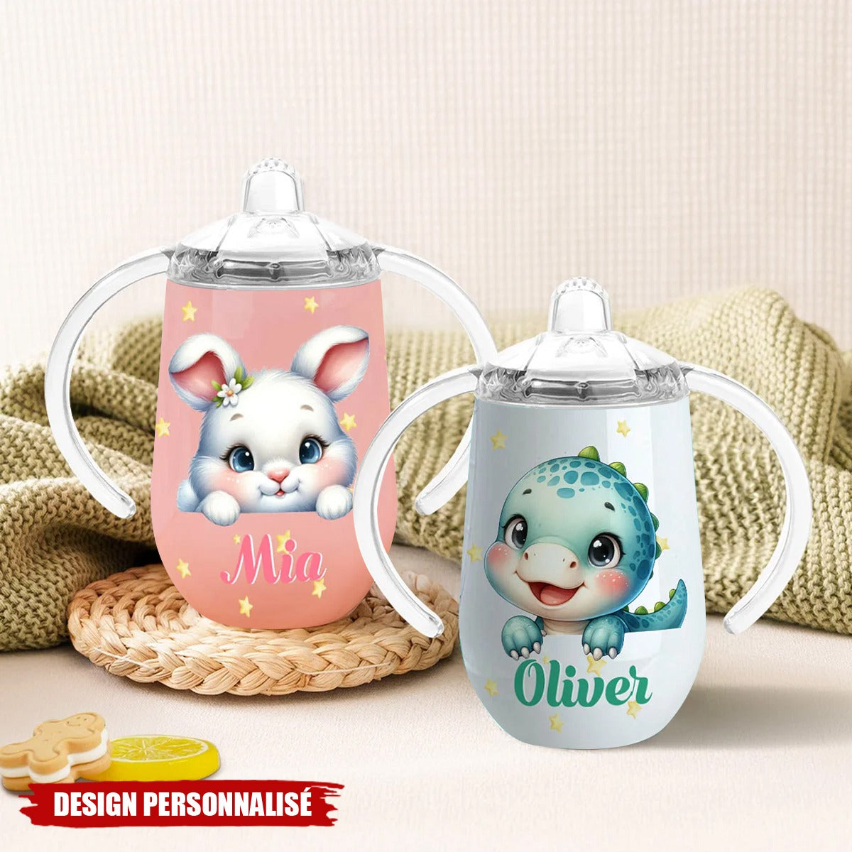 Tasse à Bec Isolée 300 ml Personnalisée avec Nom et Motif d'Animal Design