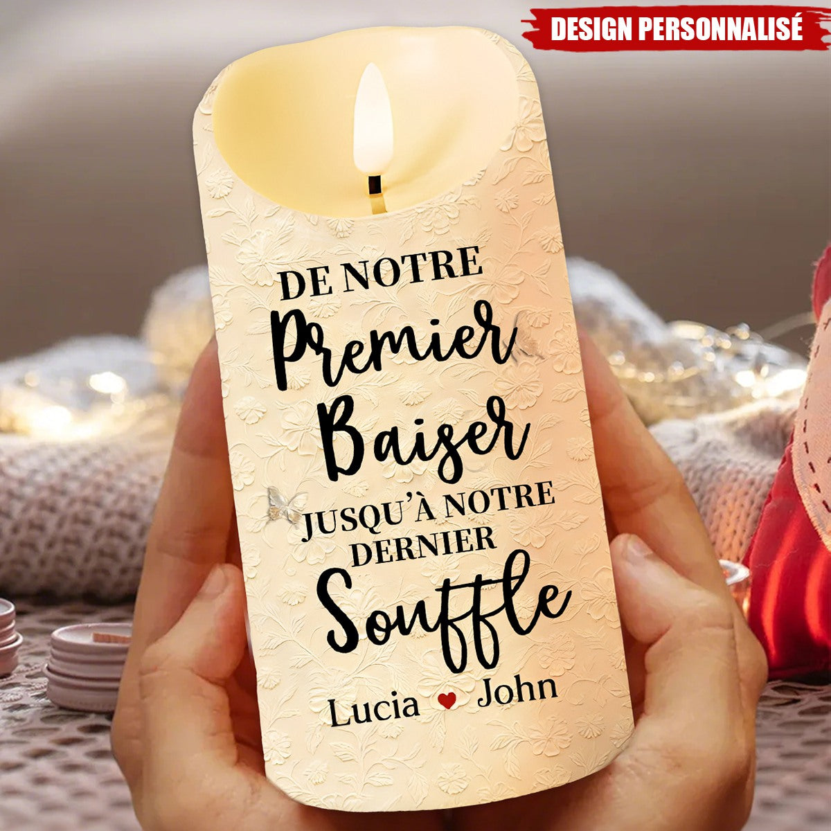 Bougie LED Personnalisée avec Photo - De Notre Premier Baiser Jusqu’à Notre Dernier Souffle