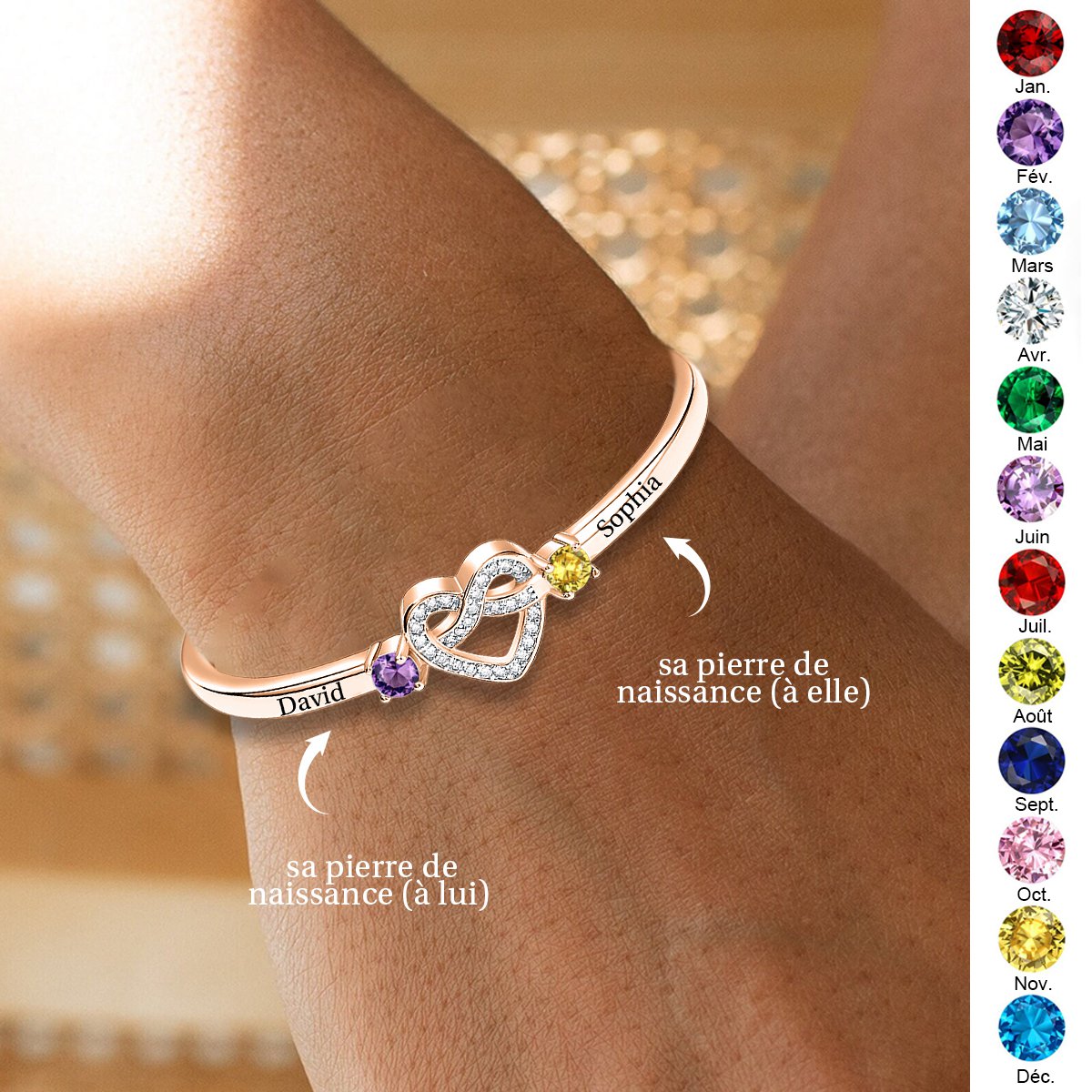 Ensemble pour toujours – Bracelet de couple personnalisé avec pierres de naissance