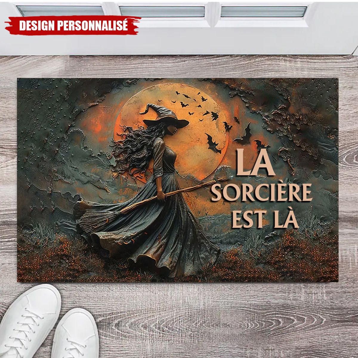 Tapis d’Entrée Halloween Personnalisé – La Sorcière Est Là