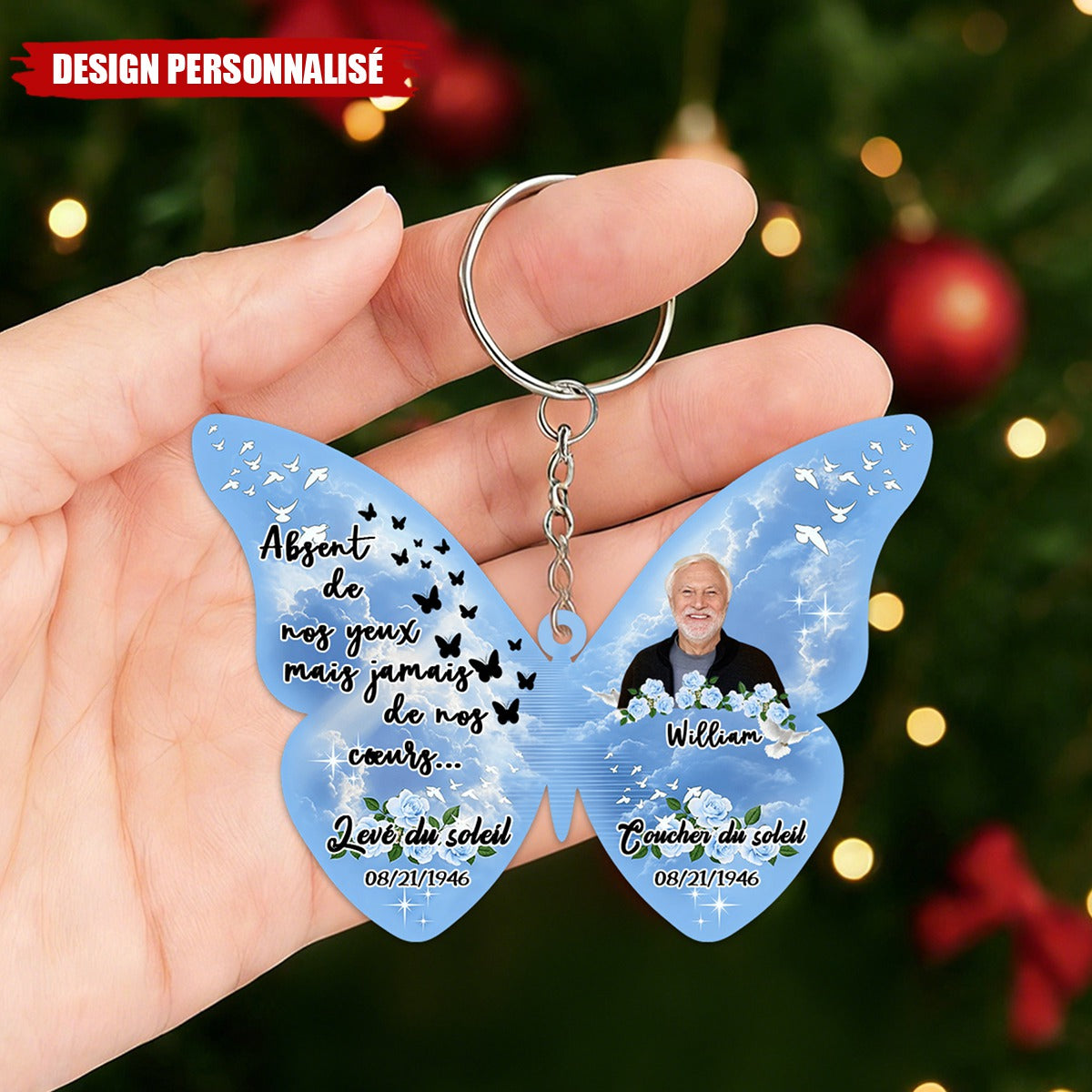 Porte-Clés Papillon Photo Personnalisé — Gardez Vos Êtres Chers Près de Vous