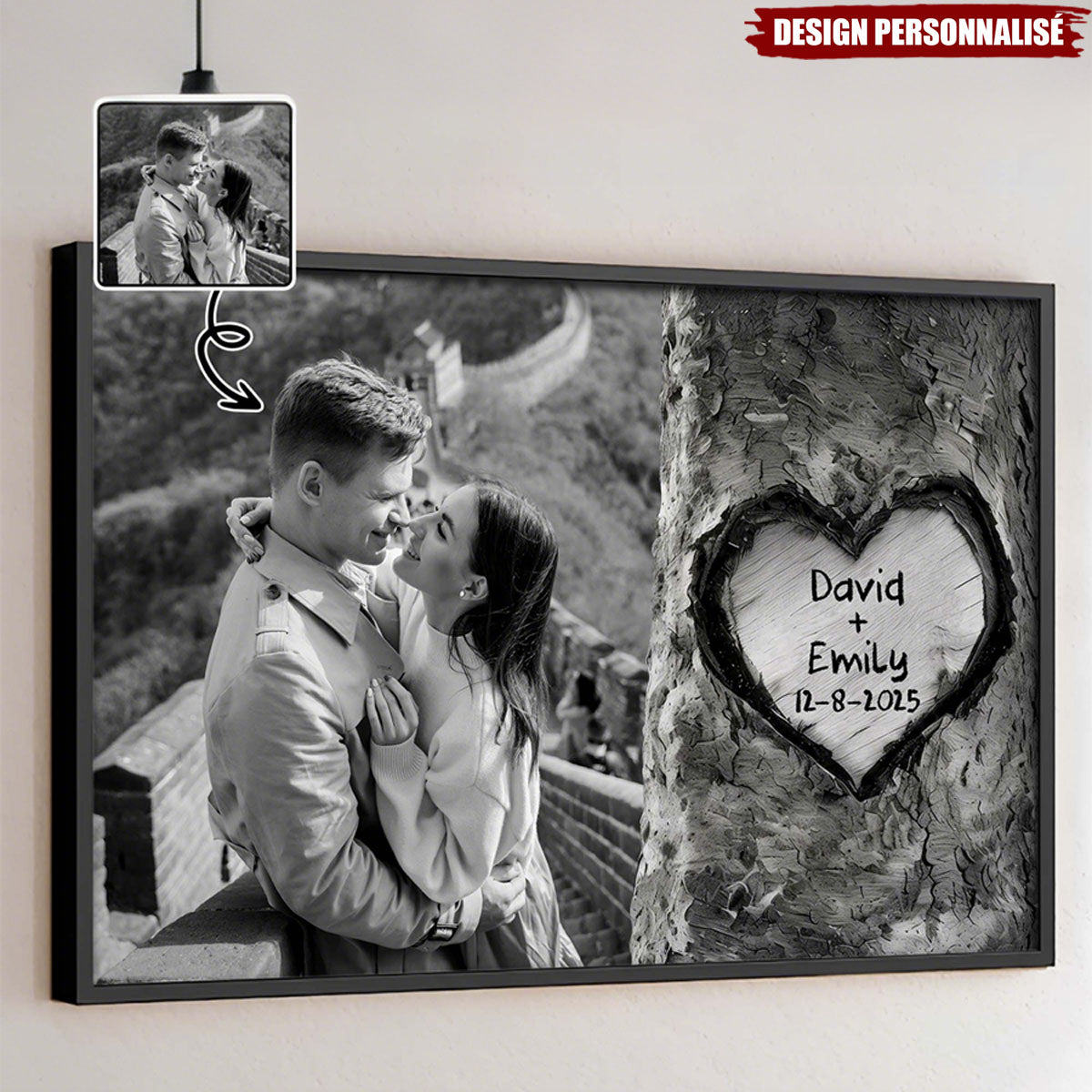 Affiche Personnalisée “Coeur Gravé” — Souvenir de Couple avec Votre Photo & Date Spéciale