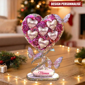 Plaque Cœur Rose Personnalisée avec Prénoms – Cadeau Émotionnel pour Mamie, Maman