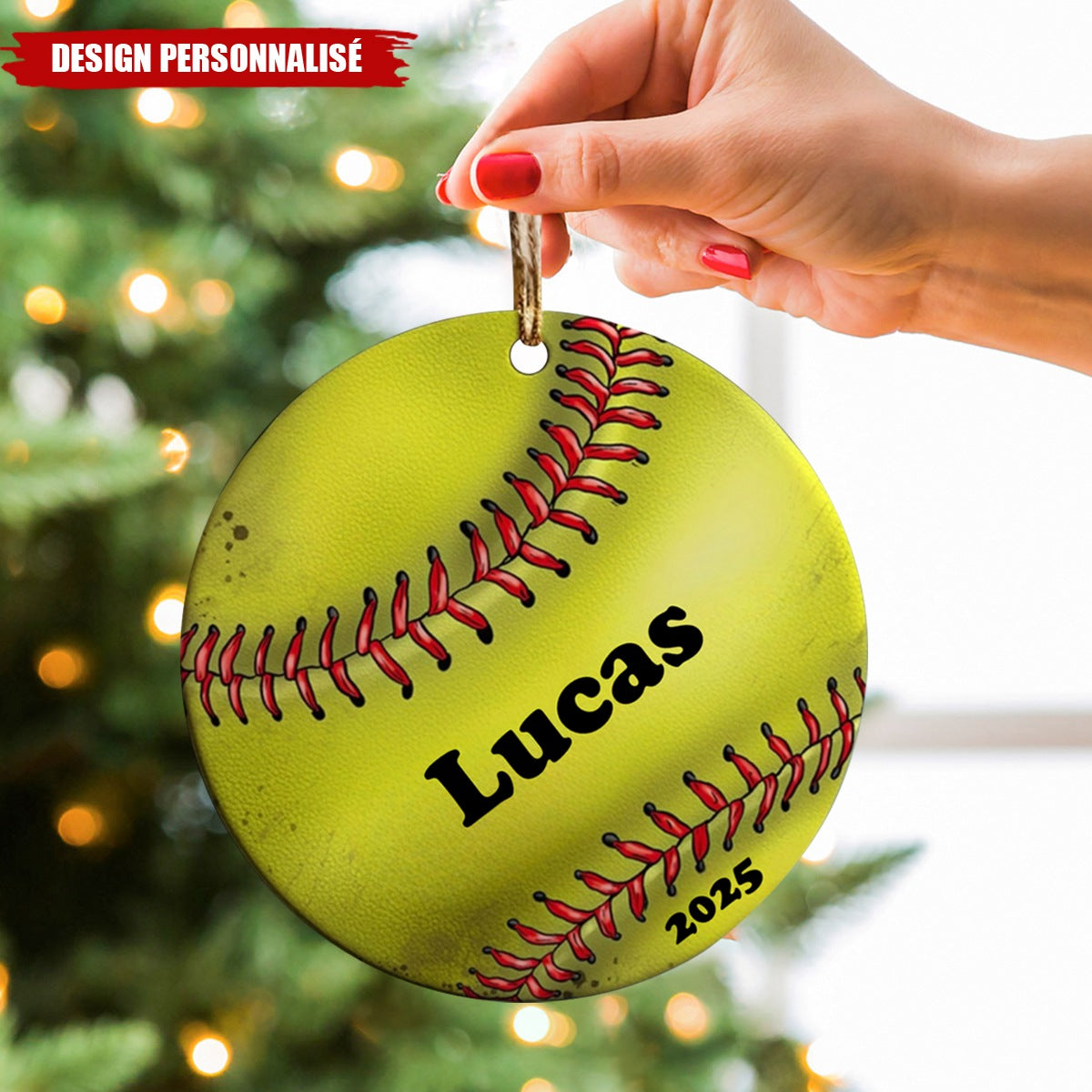 Ornement de Noël Personnalisé – Thème Sport avec Prénom et Année
