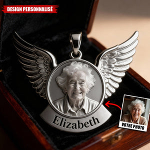 Collier Ange Personnalisé avec Photo – Pendentif Souvenir en Mémoire d’un Être Cher