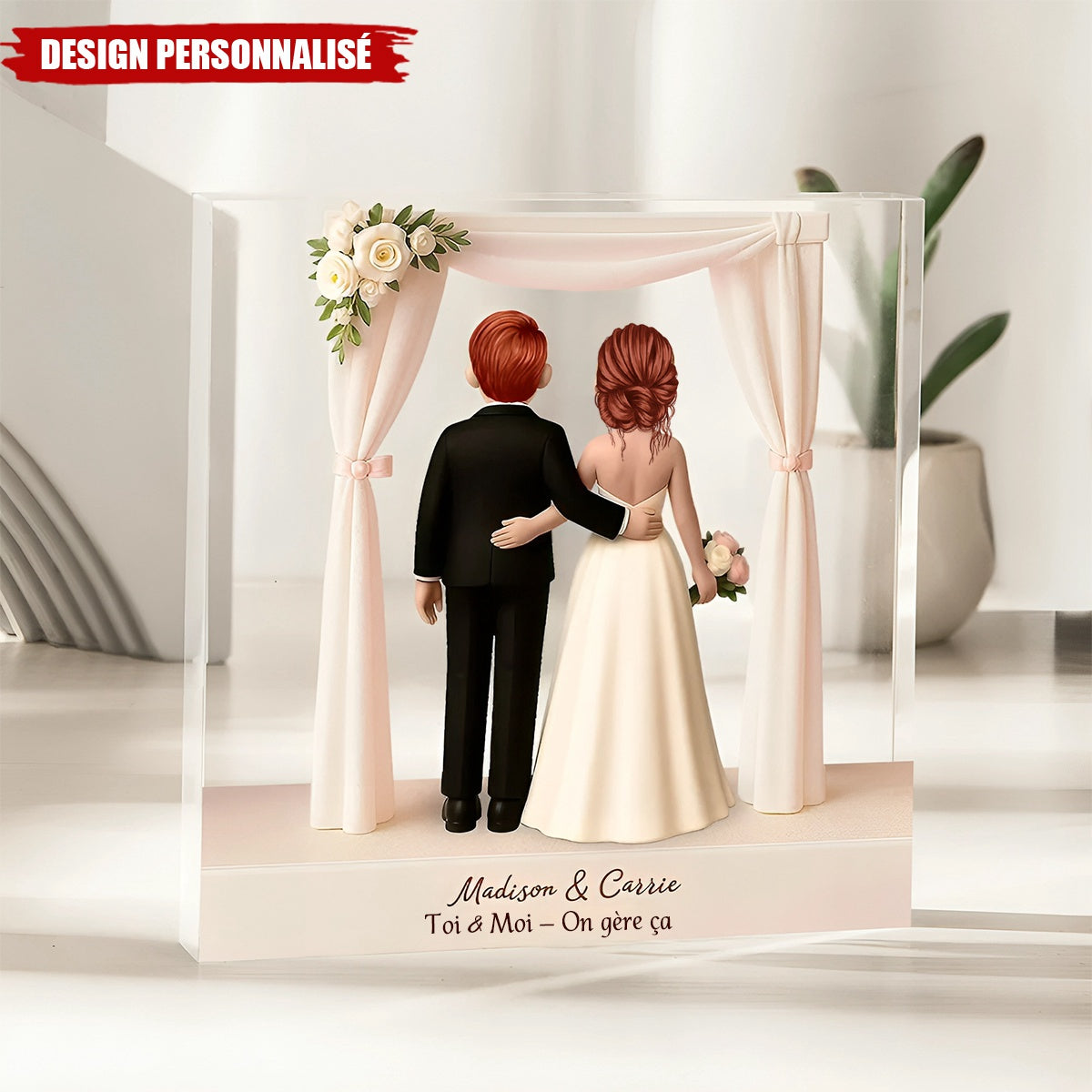 Plaque Acrylique Personnalisée – Mariage Romantique Sous l’Arche Florale