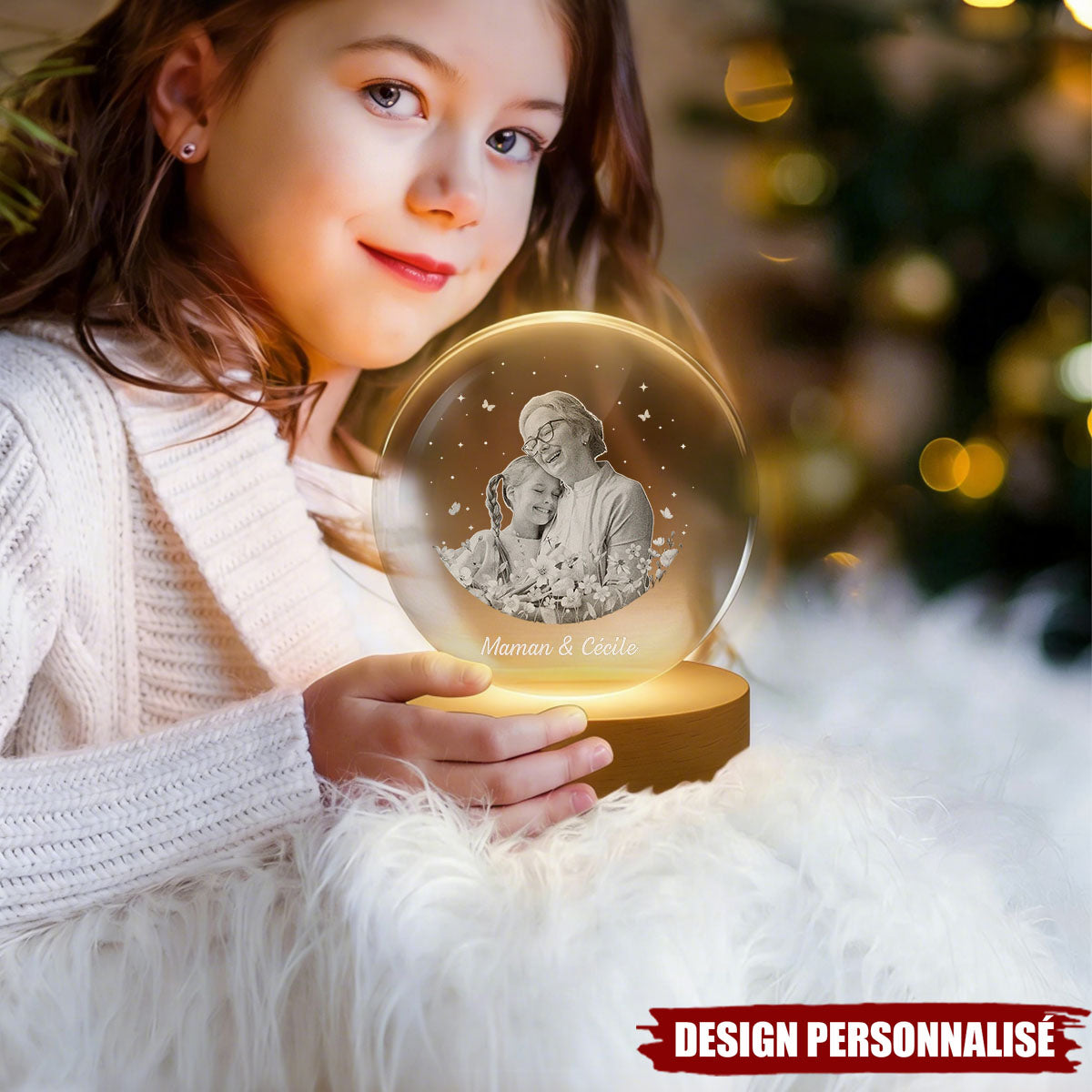 Lampe de nuit en cristal personnalisée avec photo - Le cadeau parfait pour maman