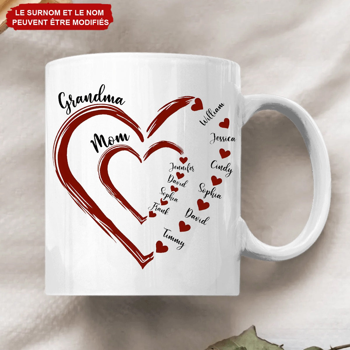 Mug Personnalisé – Les Petits Cœurs de Maman et Mamie