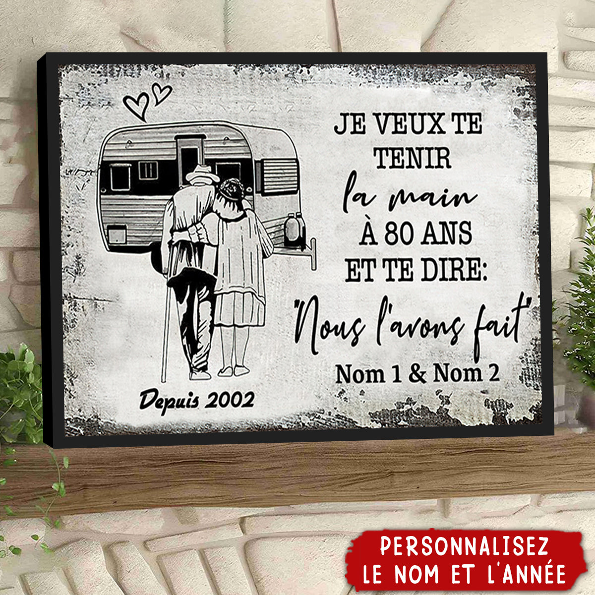 Affiche Couple Personnalisée – “Je veux te tenir la main à 80 ans” – Style Vintage Camping-Car