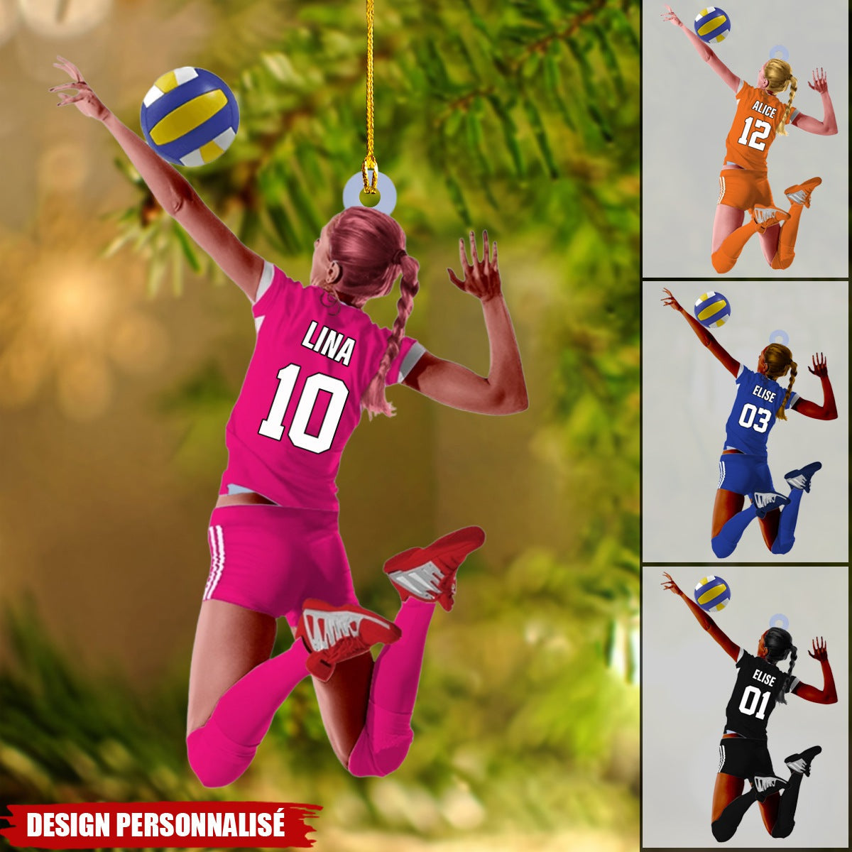 Ornement de Noël Personnalisé – Joueuse de Volley-Ball avec Nom et Numéro