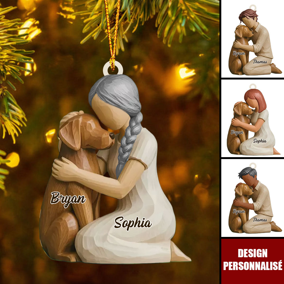 Ornement Noël Personnalisé – Câlin Tendresse avec Votre Chien