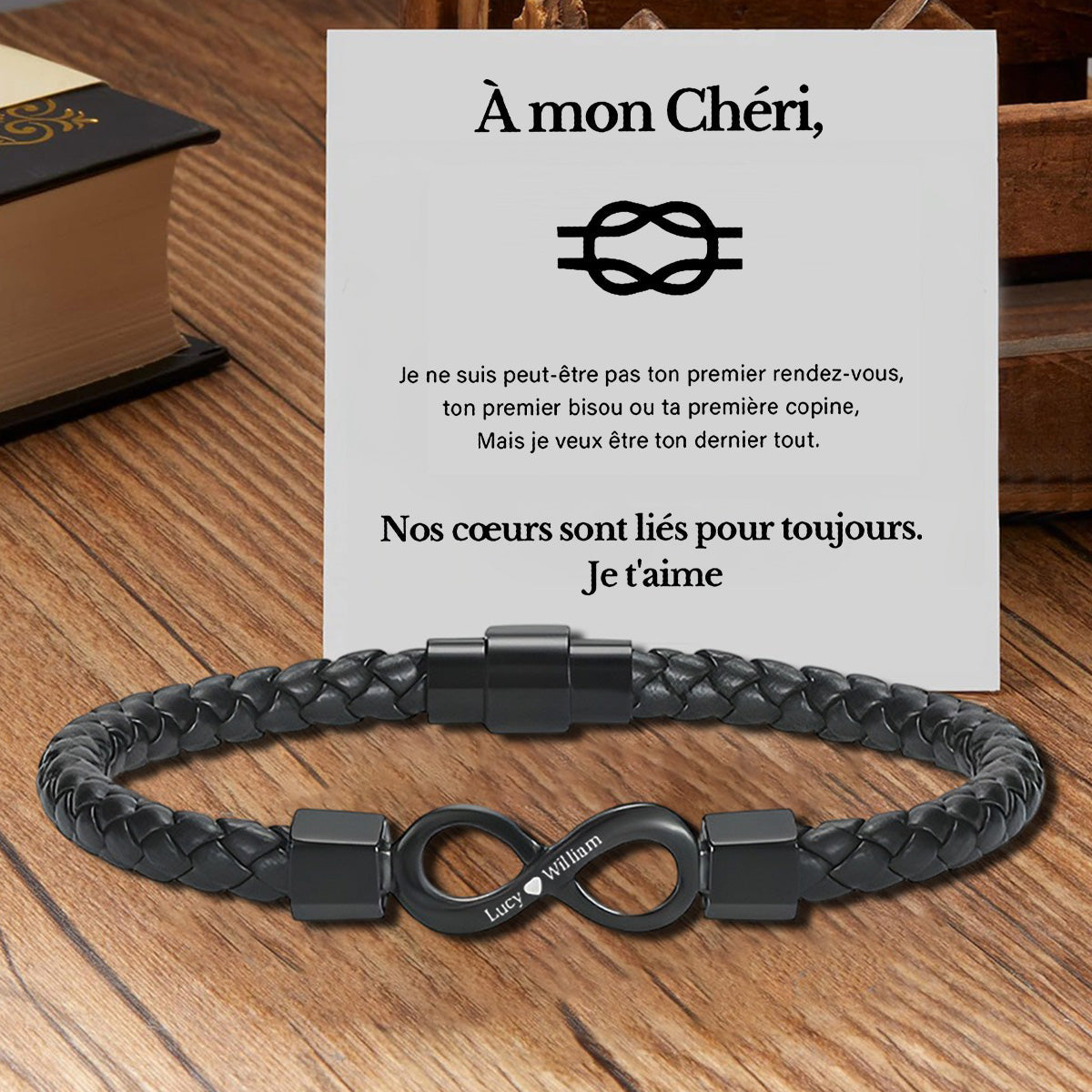 À Mon Homme, Bracelet En Cuir Infini à Double Nom Personnalisé