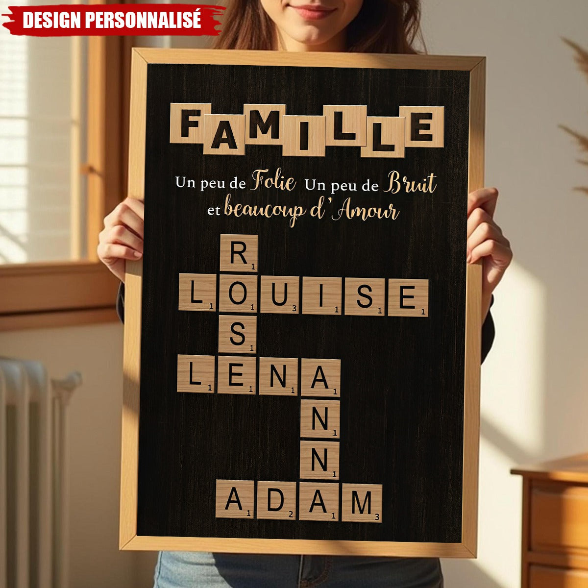 Affiche Personnalisée Mots Croisés Famille – Déco Murale Unique avec Prénoms