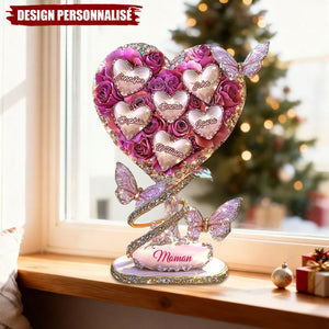 Plaque Cœur Rose Personnalisée avec Prénoms – Cadeau Émotionnel pour Mamie, Maman