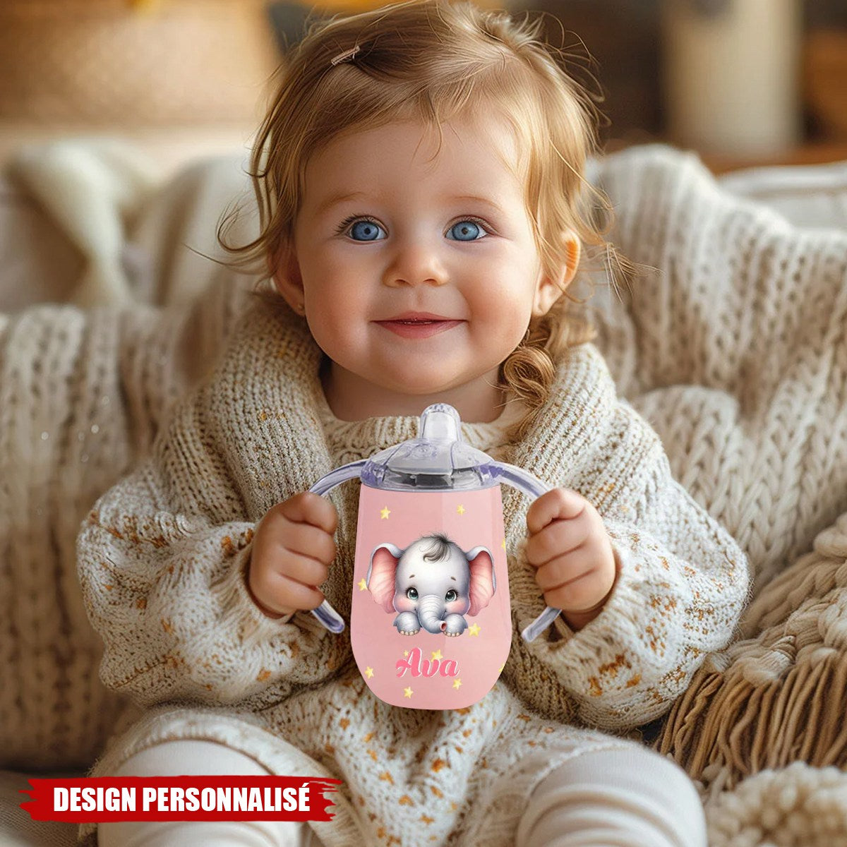 Tasse à Bec Isolée 300 ml Personnalisée avec Nom et Motif d'Animal Design