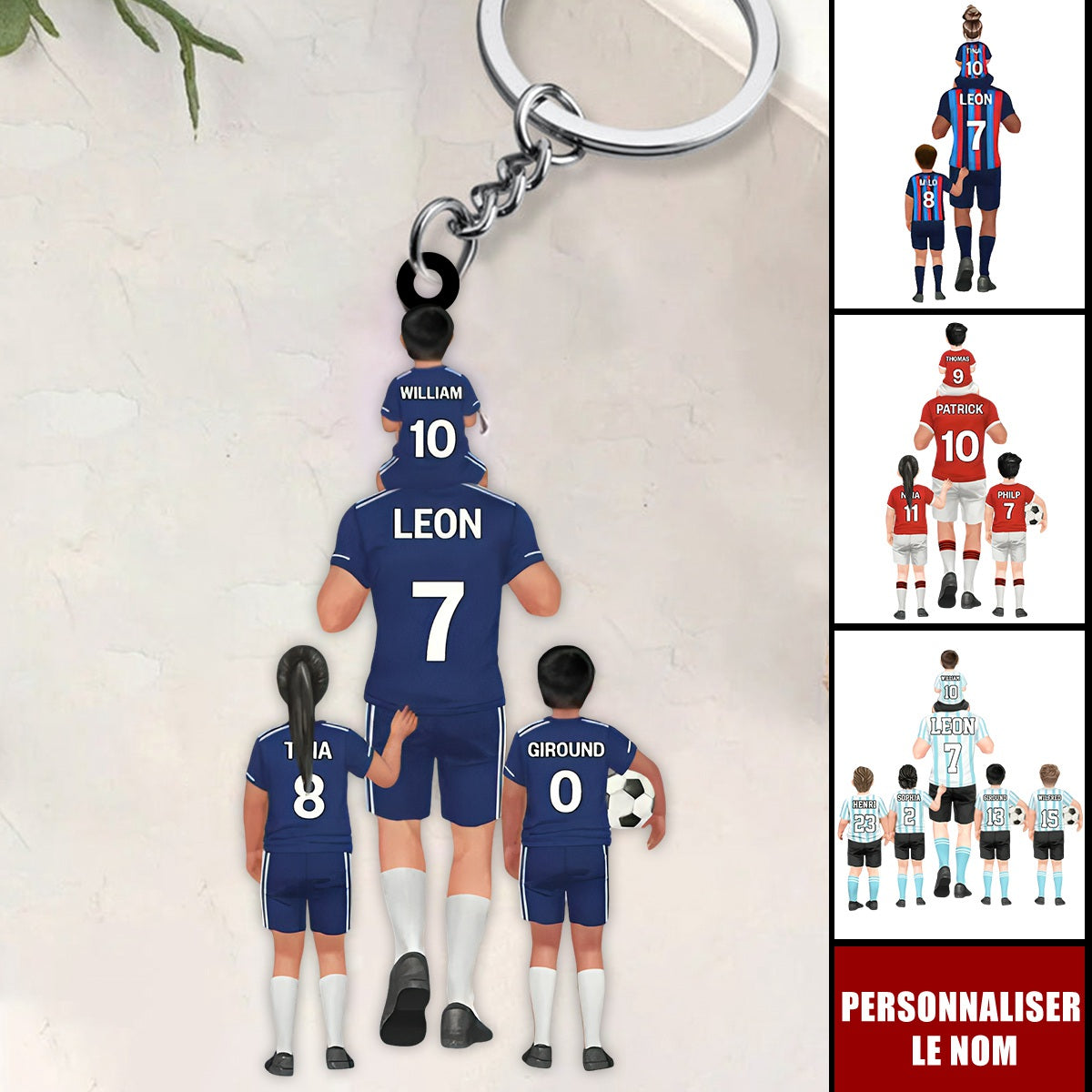 Porte-clés Équipe de Football Personnalisé – Papa et Enfants avec Prénoms et Numéros