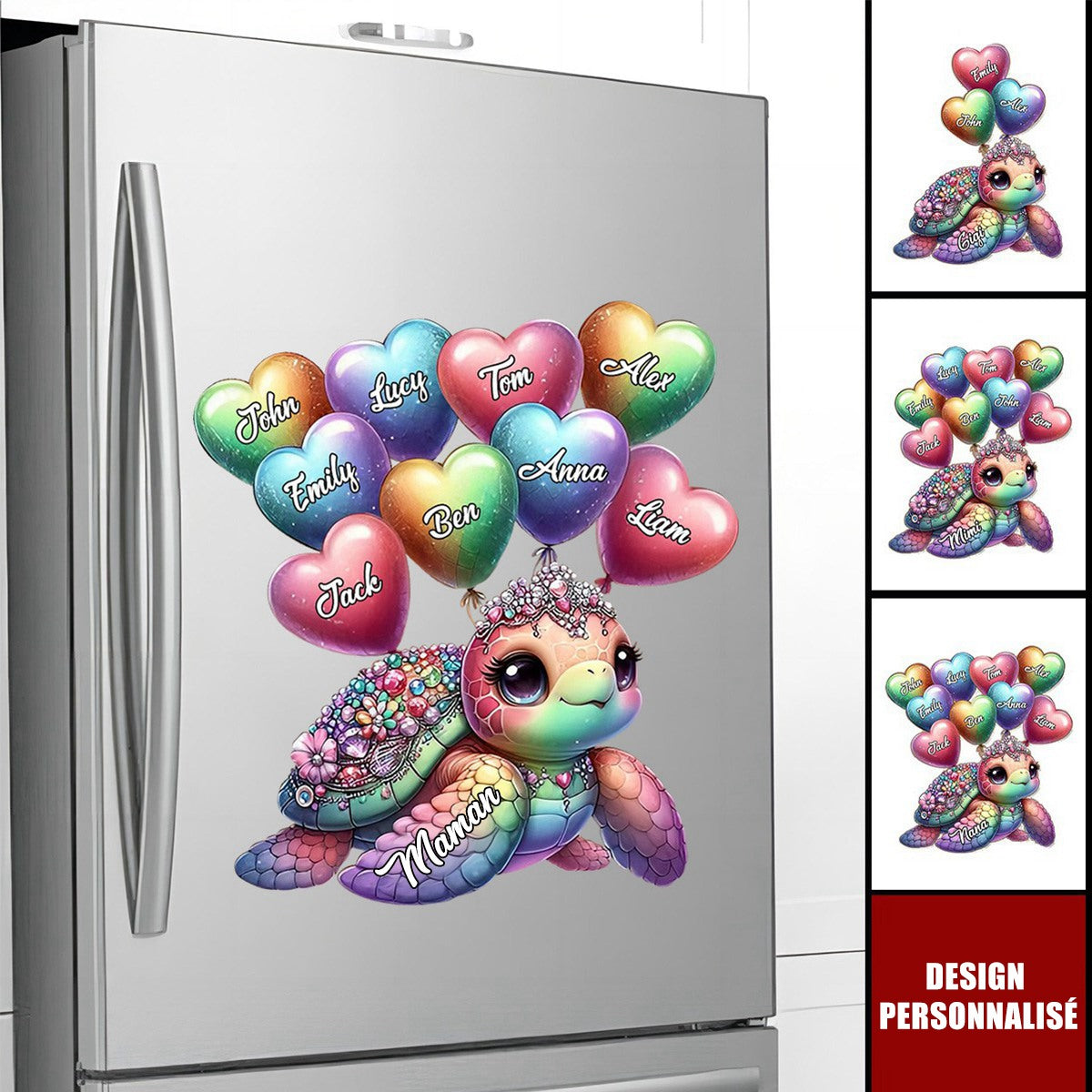 Autocollant personnalisé - Tortue Arc-en-ciel avec Prénoms