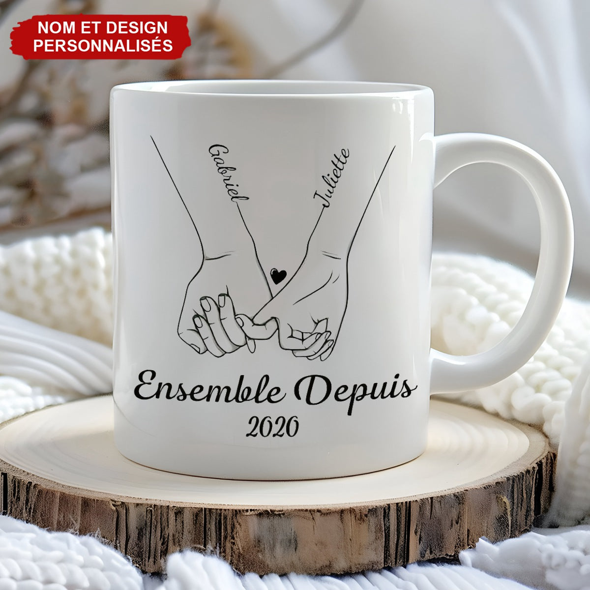 Mug Couple Personnalisé – Mug Promesse du Petit Doigt avec Noms Personnalisés