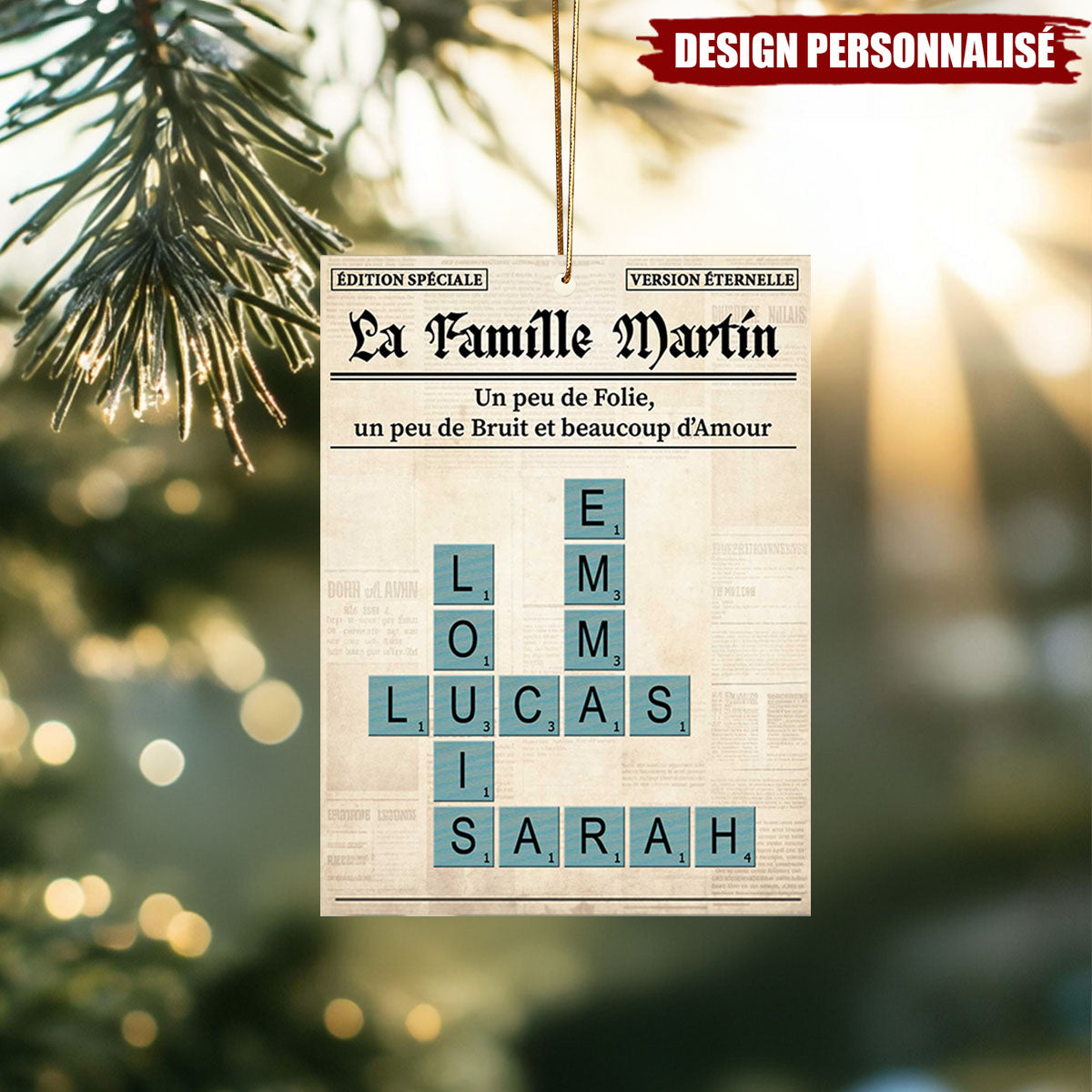 Ornement de Noël Personnalisé – Mots Croisés de la Famille