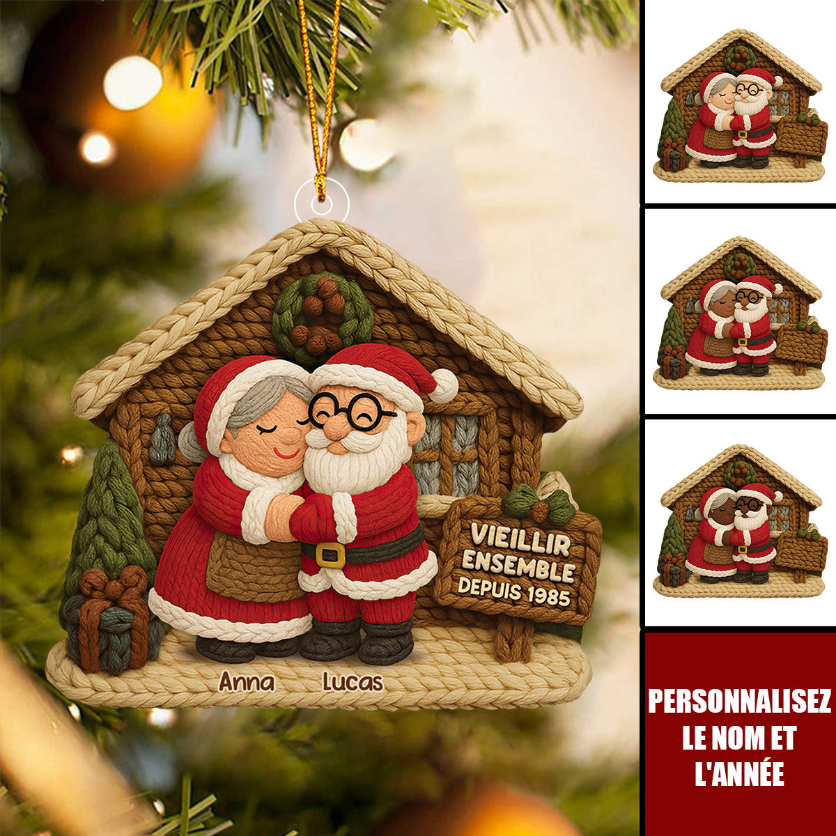 Ornement Personnalisé “Vieillir Ensemble” – Noms & Année Personnalisables