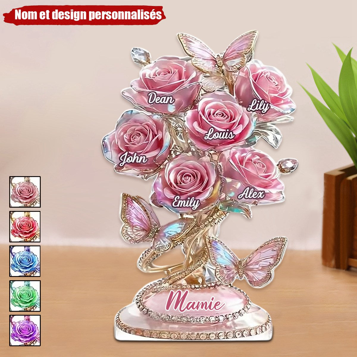 Chaque rose détient un morceau de votre cœur – Plaque personnalisée en acrylique en forme spéciale, personnalisée pour la famille