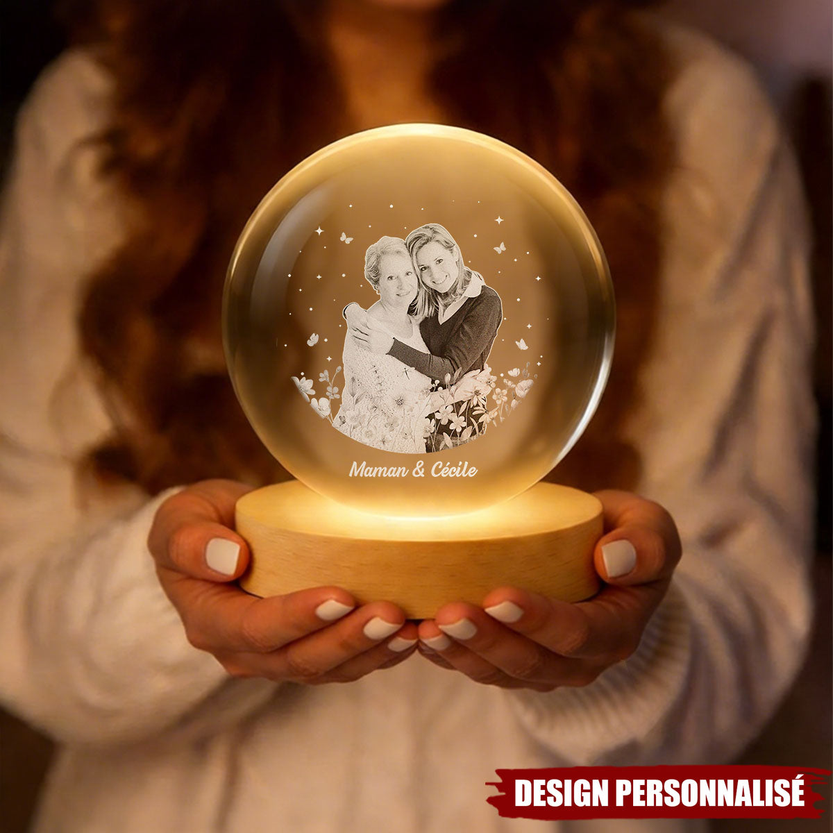 Lampe de nuit en cristal personnalisée avec photo - Le cadeau parfait pour maman