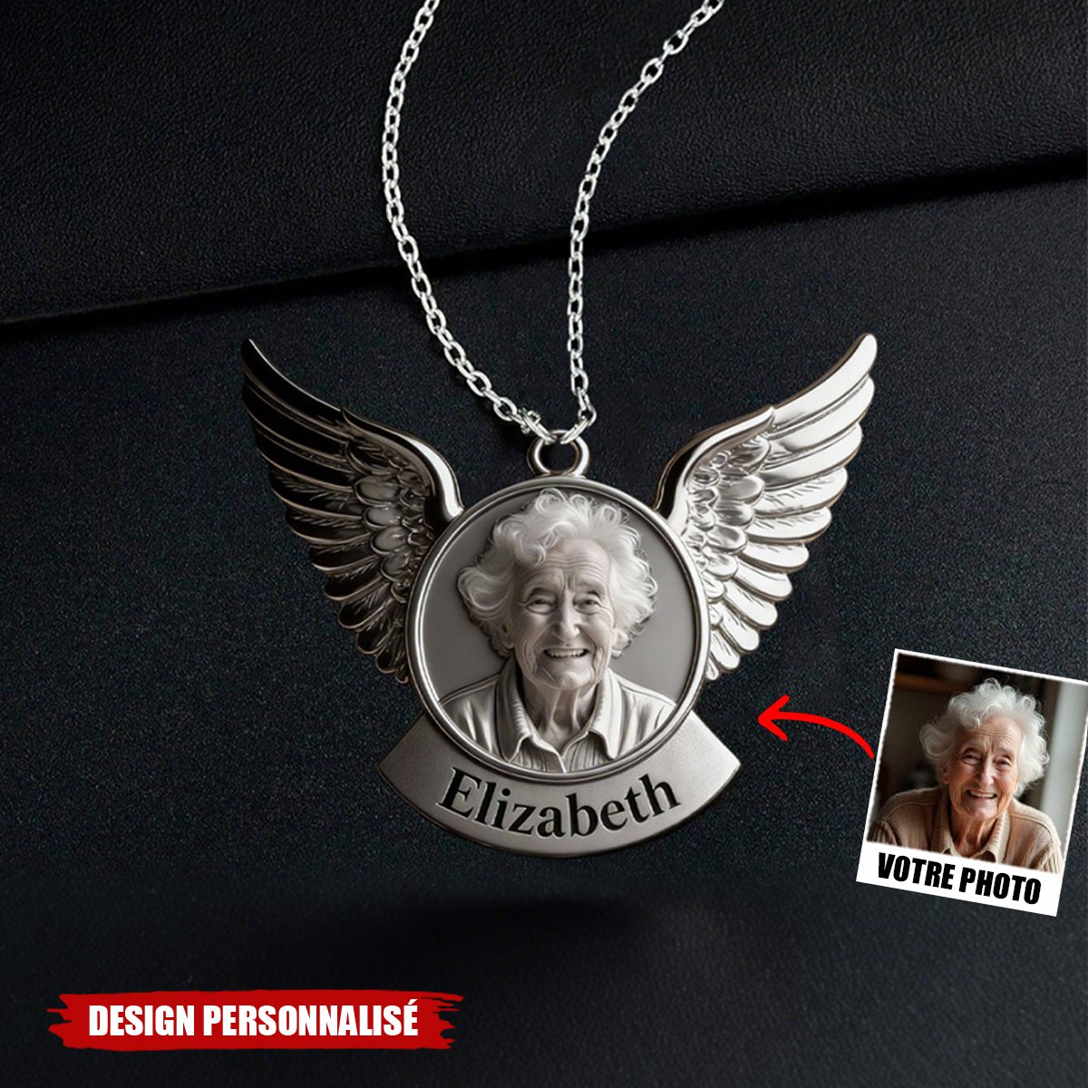 Collier Ange Personnalisé avec Photo – Pendentif Souvenir en Mémoire d’un Être Cher