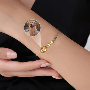 Bracelet commémoratif personnalisé avec photo d’animal - Nom & Pierre de Naissance