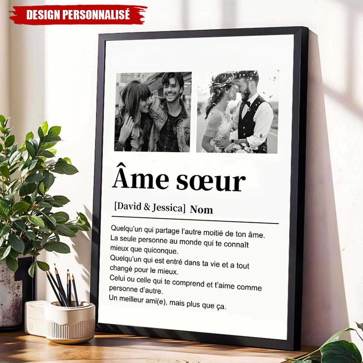 Affiche Personnalisée « Âme Soeur » - Photos, Prénoms et Souvenir d’Amour